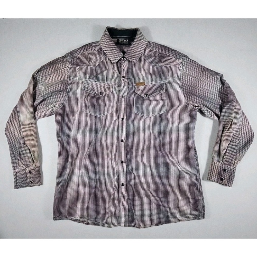 Outback Trading Co. Pearl Snap Mens Long‎ Sleeve Ombre Plaid Shirt Large Western